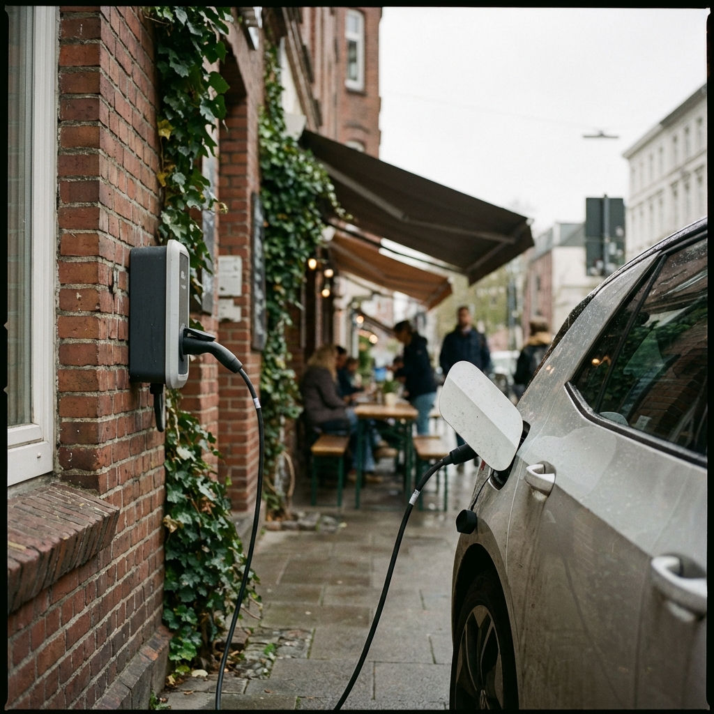Modern charging station at a café